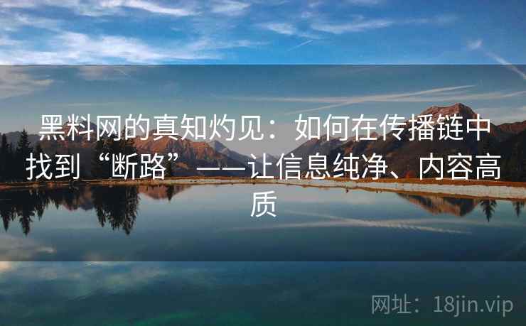 黑料网的真知灼见：如何在传播链中找到“断路”——让信息纯净、内容高质